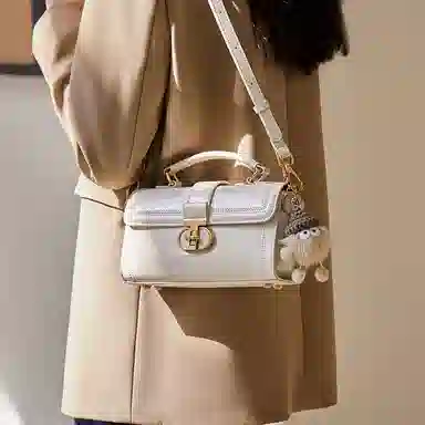 纳兰杜 包包女百搭少女包潮流高级感小众个性女包高颜值时尚女生 牛皮配合成革 单肩包手提包斜挎包 中号 女款 米白色