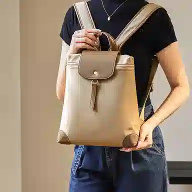 纳兰杜 通勤实用运动户外徒步登山大学生 织物 双肩包书包背包旅行包 常规 男女同款情侣款 子夜黑/卡其色