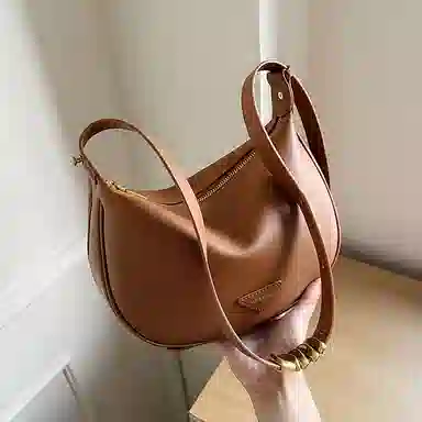 纳兰杜 女包百搭休闲潮流高级质感时尚包包 牛皮拼合成革 饺子包腋下包斜挎单肩包 大号 女款 米白拼杏/焦糖棕/子夜