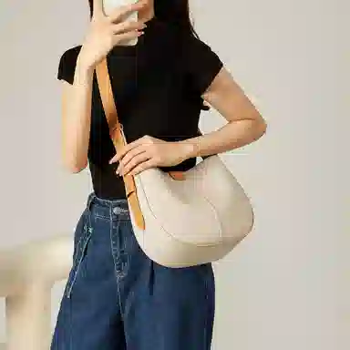 纳兰杜 复古大容量气质优雅时尚品牌小众 牛皮 水桶包单肩包 中号 女款 摩卡色/奶昔白