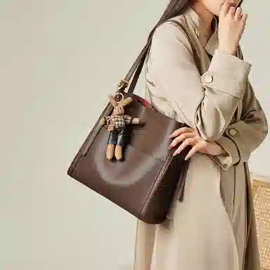 纳兰杜 托特包女通勤百搭时尚单肩包 休闲简约牛皮女包高级感 大号 女款 咖啡色