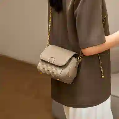 纳兰杜 气质百搭通勤实用小众 头层牛皮 小方包链条包单肩斜挎包 女款 大象灰