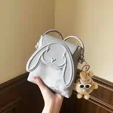 纳兰杜 小众卡通可爱兔子设计休闲简约时尚百搭 合成革 手机包 迷你 女款 太空银/咖色