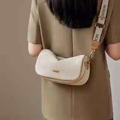 纳兰杜 简约百搭时尚潮流通勤 头层牛皮 斜挎包单肩包 中号 女款 米白拼杏/大象灰