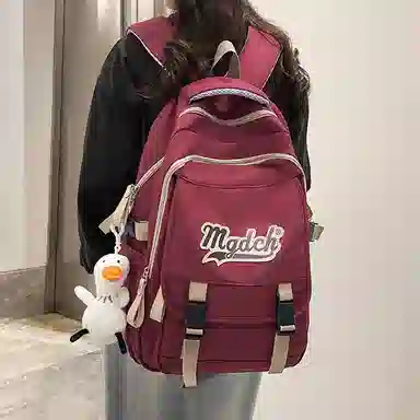 纳兰杜 大容量双肩包初中高中休闲女学生时尚简约百搭背包 织物 书包旅行电脑包 大号 女款 红色/黑色/白色