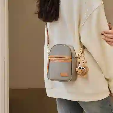 纳兰杜 轻便实用小巧拼色设计感休闲复古 超纤合成革 手机包 常规 女款 高级灰/子夜黑