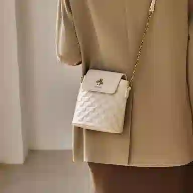 纳兰杜 女包小众优雅时尚链条包百搭通勤高级感个性精致实用 头层牛皮 斜挎包水桶包 小号 女款 米白色/大象灰