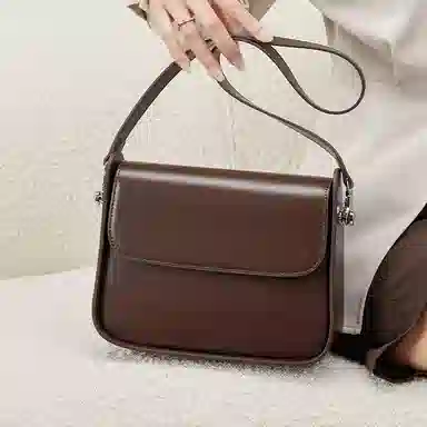 纳兰杜 高级感小众时尚百搭潮流简约通勤真皮品牌女包 牛皮 豆腐包单肩包斜挎包小方包 小号 女款 咖啡色