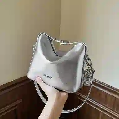 纳兰杜 百搭小众高级设计感精致潮流 合成革 腋下包单肩斜挎包饺子包 常规 女款 太空银/燕麦色