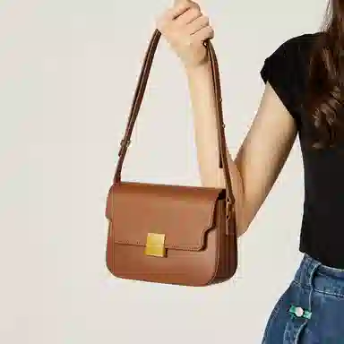 纳兰杜 包包女小众个性时尚高级感潮流百搭款 牛皮拼合成革 小方包斜挎包单肩包豆腐包 小号 女款 棕色