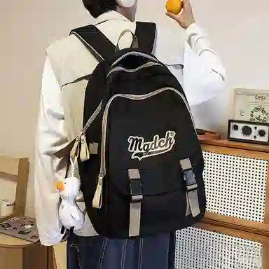 纳兰杜 大容量双肩包初中高中休闲女学生时尚简约百搭背包 织物 书包旅行电脑包 大号 女款 红色/黑色/白色