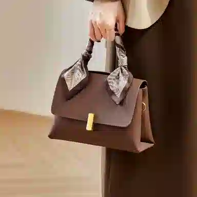 纳兰杜 妈妈款大容量丝巾高级感小众时尚潮流品牌高颜值 牛皮 斜挎包手提包单肩包 中号 女款 米白色拼咖色/咖色