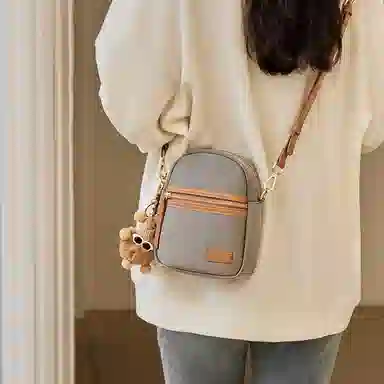 纳兰杜 轻便实用小巧拼色设计感休闲复古 超纤合成革 手机包 常规 女款 高级灰/子夜黑