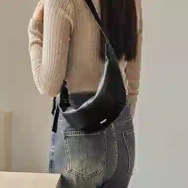 纳兰杜 时尚高级感百搭休闲简约小众潮流设计 牛皮拼合成革 饺子包单肩包 女款 植鞣烟灰棕/植鞣黑色