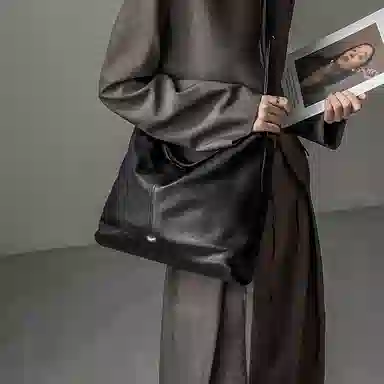 纳兰杜 通勤百搭时尚复古简约休闲实用 头层牛皮拼合成革 托特包单肩包购物袋 大号 女款 子夜黑/咖啡色