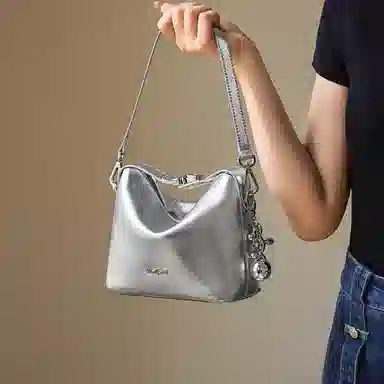 纳兰杜 百搭小众高级设计感精致潮流 合成革 腋下包单肩斜挎包饺子包 常规 女款 太空银/燕麦色