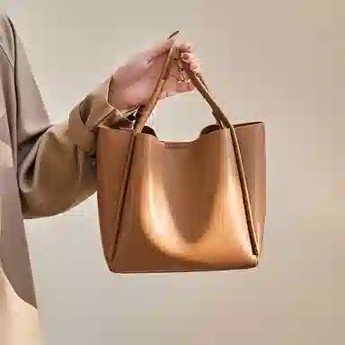 纳兰杜 托特包女时尚百搭高级感实用通勤质感女包 牛皮配合成革 手提包单肩包 小号 女款 可可棕/米白拼杏色