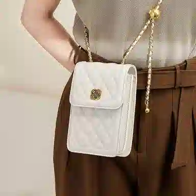 纳兰杜 小香风链条包女时尚潮流百搭少女包斜挎菱格包通勤小众设计感手机包高级感单肩斜挎包 牛皮拼合成革 女款 米白色/黑色 小号
