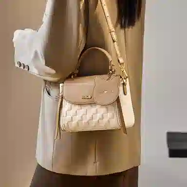 纳兰杜 高级感时尚百搭通勤妈妈款气质休闲实用女包 头层牛皮拼合成革 小方包手提包单肩斜挎包 常规 女款 米白拼杏