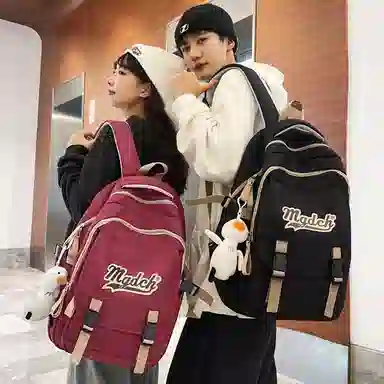 纳兰杜 大容量双肩包初中高中休闲女学生时尚简约百搭背包 织物 书包旅行电脑包 大号 女款 红色/黑色/白色