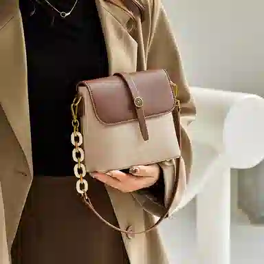 纳兰杜 时尚包包百搭款潮流品牌小众 牛皮真皮 单肩包链条包斜挎包 小号 女款 咖色