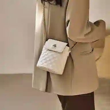 纳兰杜 女包小众优雅时尚链条包百搭通勤高级感个性精致实用 头层牛皮 斜挎包水桶包 小号 女款 米白色/大象灰