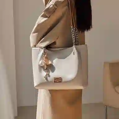 纳兰杜 休闲百搭高颜值小众高级感 牛皮拼合成革 单肩包 大号 女款 植鞣白拼棕色/植鞣棕色