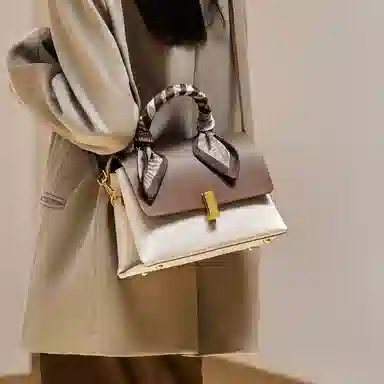 纳兰杜 妈妈款大容量丝巾高级感小众时尚潮流品牌高颜值 牛皮 斜挎包手提包单肩包 中号 女款 米白色拼咖色/咖色