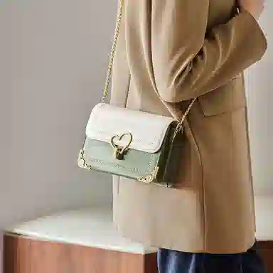 纳兰杜 包包女生百搭时尚高颜值小方包女 朋友小众精致女包 牛皮拼合成革 斜挎包链条包单肩包 小号 女款 绿拼白/蓝拼白