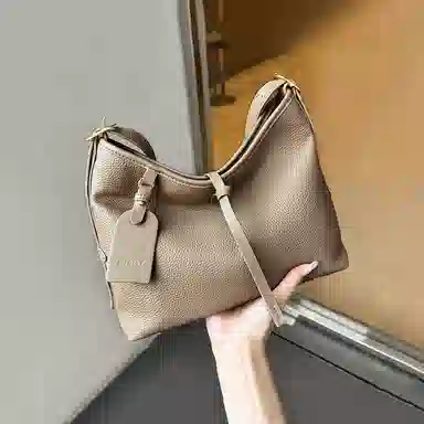 纳兰杜 小众休闲简约日常通勤时尚百搭 头层牛皮拼合成革 手提单肩斜挎包 常规 女款 大象灰