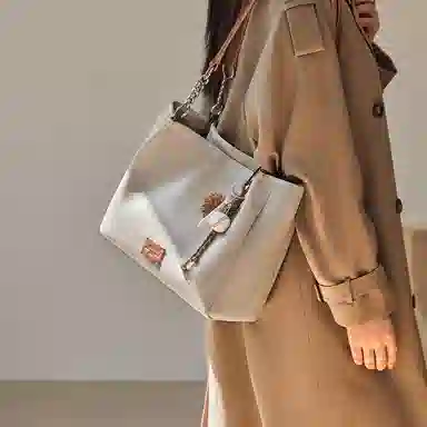 纳兰杜 休闲百搭高颜值小众高级感 牛皮拼合成革 单肩包 大号 女款 植鞣白拼棕色/植鞣棕色