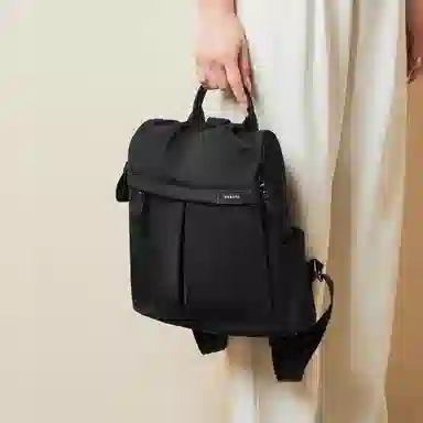 纳兰杜 大容量轻便休闲简约时尚高级感学生高中生初中生 织物 背包双肩包 大号 女款 米白色/子夜黑