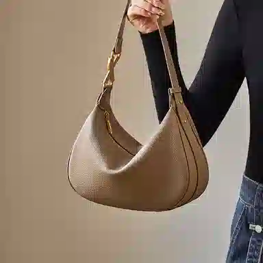 纳兰杜 韩系时尚百搭高级感大容量纯色软皮腋下通勤 头层牛皮拼合成革 饺子包月牙包单肩包 女款 大象灰/咖色