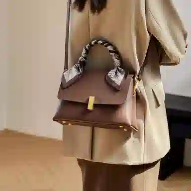 纳兰杜 妈妈款大容量丝巾高级感小众时尚潮流品牌高颜值 牛皮 斜挎包手提包单肩包 中号 女款 米白色拼咖色/咖色