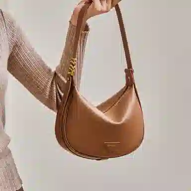 纳兰杜 女包百搭休闲潮流高级质感时尚包包 牛皮拼合成革 饺子包腋下包斜挎单肩包 大号 女款 米白拼杏/焦糖棕/子夜