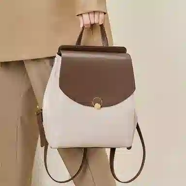 纳兰杜 大容量出行旅游高级感百搭高中生初中生轻便 牛皮拼合成革 背包双肩包 大号 女款 白拼咖色