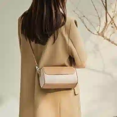 纳兰杜 流行时尚拼色高级感设计感百搭大容量 牛皮 小圆包圆筒包单肩斜挎包 常规 女款 米白配咖色/奶茶配杏色