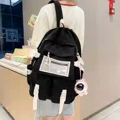 纳兰杜 大容量学生书包轻便潮流通勤双肩包大学生初中生高中生百搭款背包 织物配合成革 电脑包旅行包 大号 女款 米白拼红