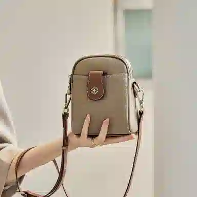 纳兰杜 轻便实用复古时尚百搭款简约 牛皮 小包单肩包斜挎包手机包 迷你 女款 大象灰拼棕/黑拼咖