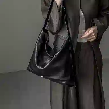 纳兰杜 通勤百搭时尚复古简约休闲实用 头层牛皮拼合成革 托特包单肩包购物袋 大号 女款 子夜黑/咖啡色