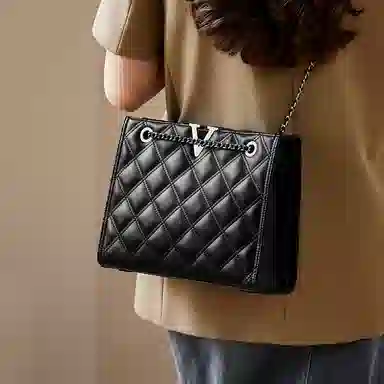 纳兰杜 女包大容量实用百搭潮流菱格小香风真皮包包 牛皮 链条包腋下包单肩斜挎包通勤包 常规 女款 子夜黑