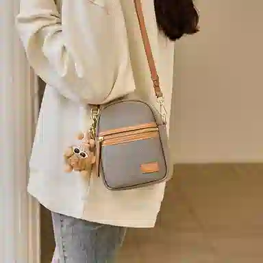 纳兰杜 轻便实用小巧拼色设计感休闲复古 超纤合成革 手机包 常规 女款 高级灰/子夜黑