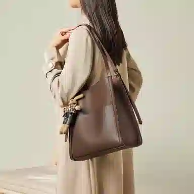 纳兰杜 托特包女通勤百搭时尚单肩包 休闲简约牛皮女包高级感 大号 女款 咖啡色