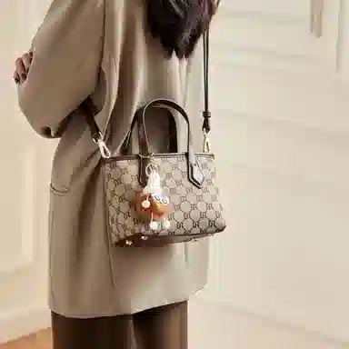 纳兰杜 轻复古气质高级感小众印花设计感 织物 菜篮子包手提单肩包斜挎包 小号 女款 咖色