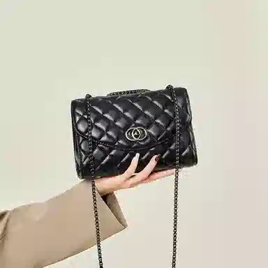 纳兰杜 包包女百搭实用少女包菱格小香风通勤真皮女包小众 牛皮 链条包小方包腋下包单肩斜挎包 小号 女款 黑色/白色