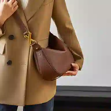 纳兰杜 韩系时尚百搭高级感大容量纯色软皮腋下通勤 头层牛皮拼合成革 饺子包月牙包单肩包 女款 大象灰/咖色