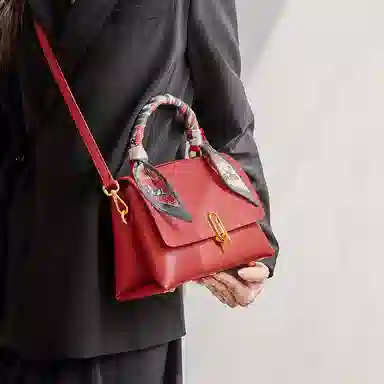 纳兰杜 妈妈款大容量丝巾高级感小众时尚潮流品牌高颜值 牛皮 斜挎包手提包单肩包 中号 女款 米白色拼咖色/咖色