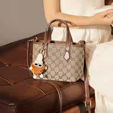 纳兰杜 轻复古气质高级感小众印花设计感 织物 菜篮子包手提单肩包斜挎包 小号 女款 咖色