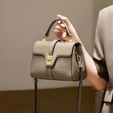 纳兰杜 手提包女高级感时尚百搭优雅女士包气质妈妈款包包洋气品牌女包 头层牛皮 单肩包斜挎包 小号 女款 米白拼杏色/大象灰