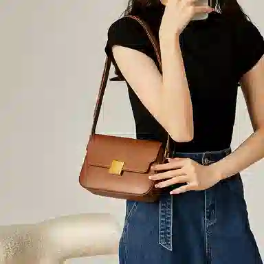 纳兰杜 包包女小众个性时尚高级感潮流百搭款 牛皮拼合成革 小方包斜挎包单肩包豆腐包 小号 女款 棕色